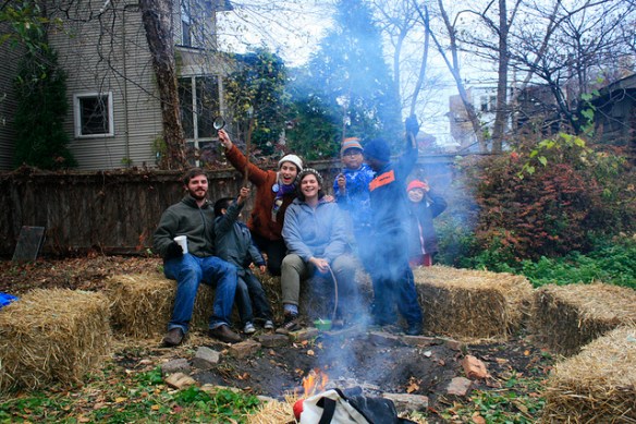 Enjoying a bonfire at one of our "yard shares"